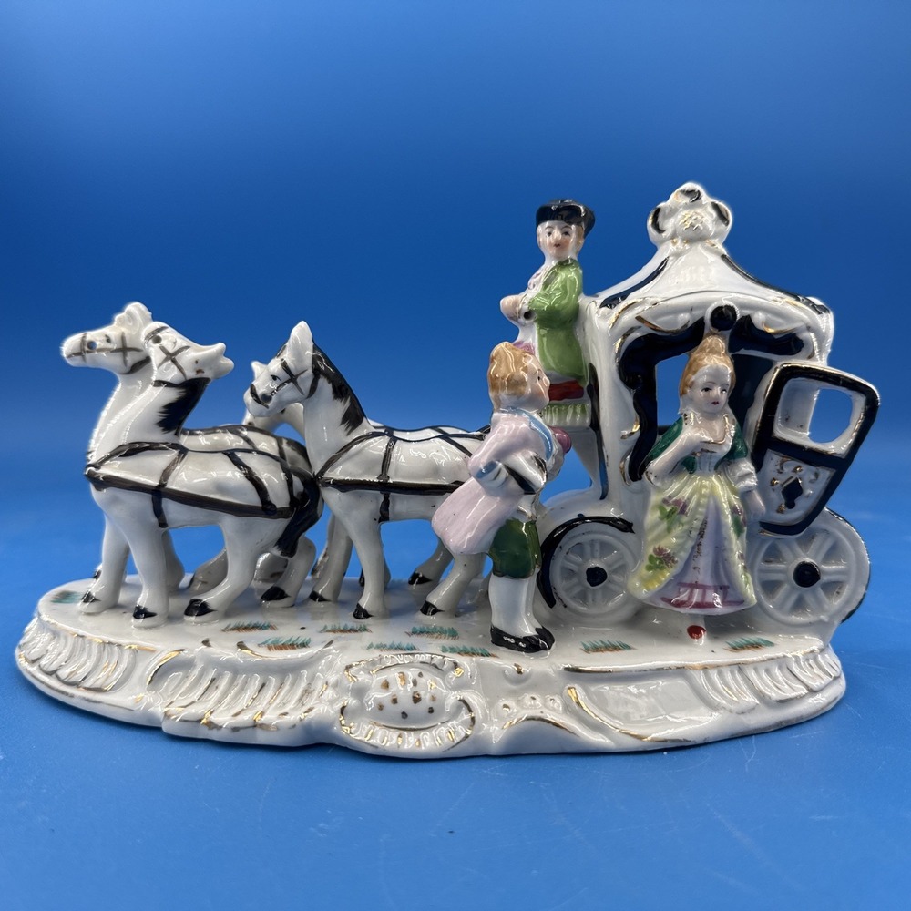 Vtg Fairyland China Japan Porcelain Horse Carriage Figurine 4 Horses Victorian